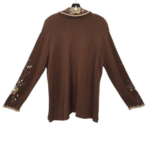 Sweater Sweater Embroidered Beaded Cowl Neck Cardigan Womens Size XL Brown NEW - Picture 2 of 16